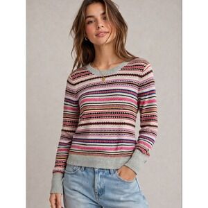 Gap Fair Isle Rainbow Stripe Crew Neck Sweater Womens M Merino Wool Blend